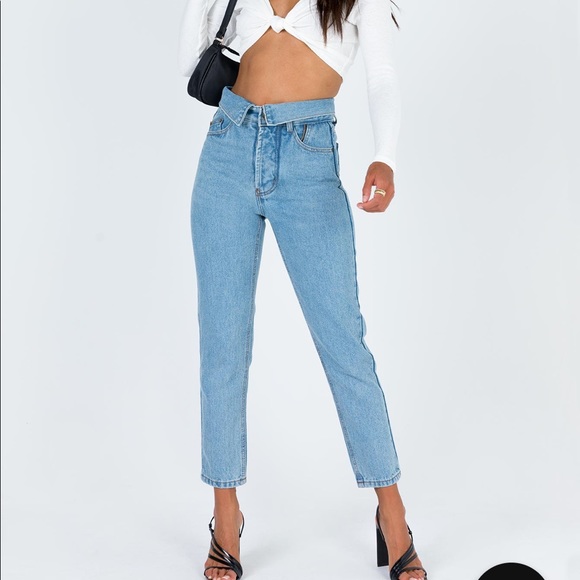 afends blondies stone blue high waist slim jeans